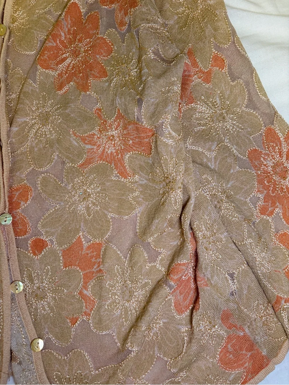 Sigrid Olsen Peach and Beige Floral Button-Front Top